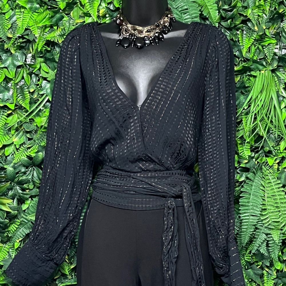 Banana Republic Top Size 6 Black Metallic Stripe Long Sleeve Boho‎ Blouse 3255 - Picture 6 of 10